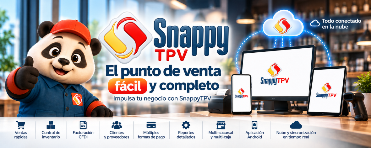 SnappyTPV: punto de venta con ventas, inventario, clientes, reportes y servicios complementarios.
