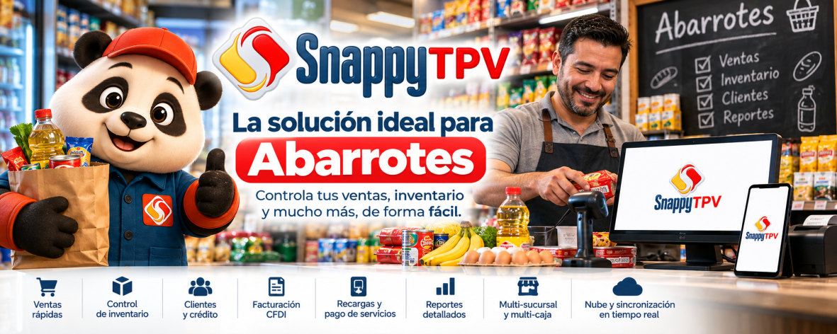 SnappyTPV para tiendas de abarrotes: control de ventas, inventario y clientes.